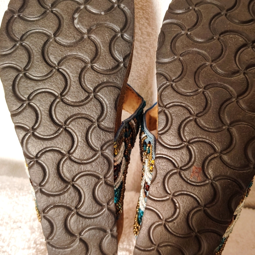 White Mountain Black and Blue Mules with Intricate Design